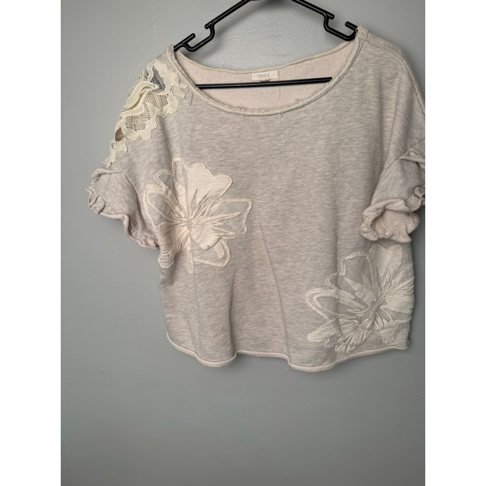 Women's ODDY Sweatshirt Tan/Cream Floral Lace Size S